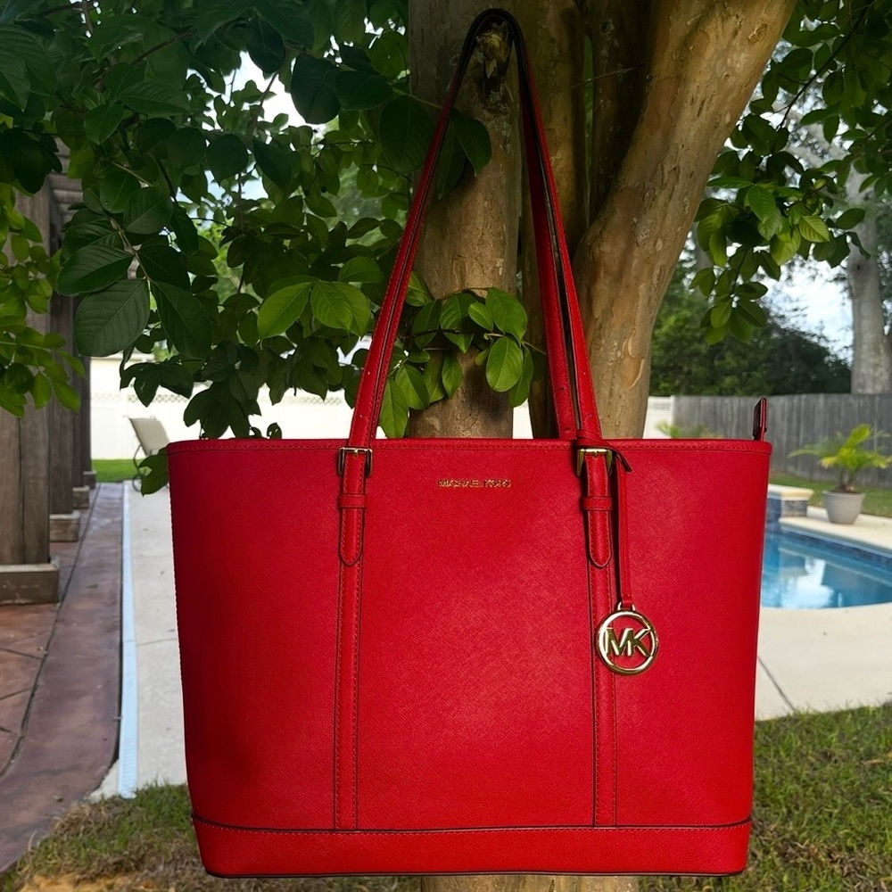 Large Michael Kors Red Saffiano Leather Bag